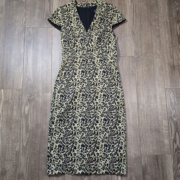 J.CREW  Dress Women 4T Leopard Animal Print Pencil Career Cotton Luxury Workware - Picture 2 of 8
